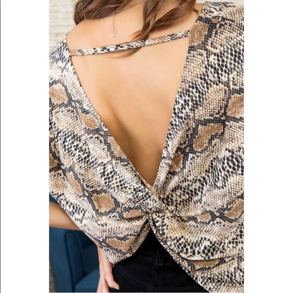 Brown Twist Back Snake Print top - Picture 4 of 7